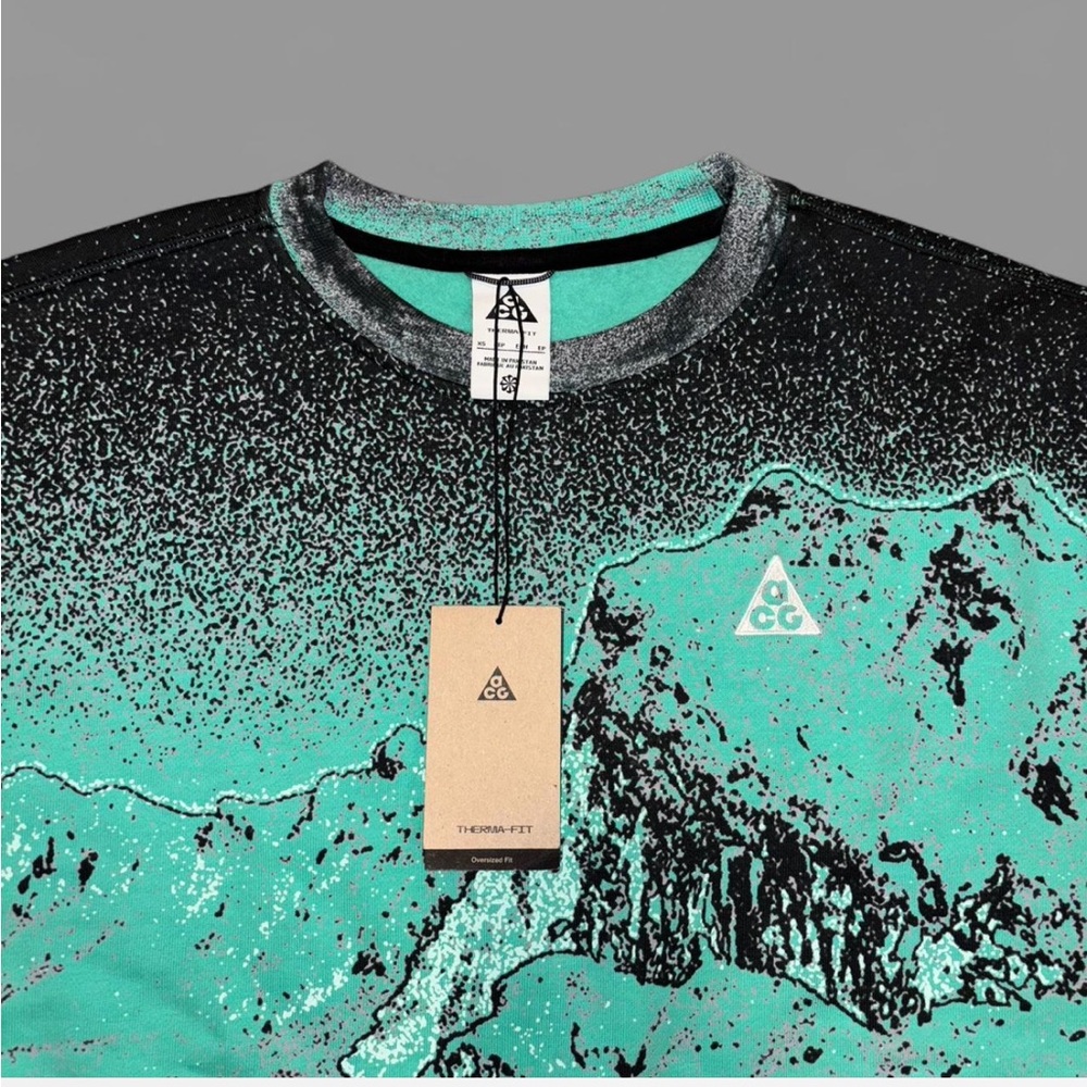 Nike ACG Therma Fit oversized All over print fleece crewneck ‘Light Menta’ NWT. - Picture 7 of 12